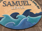 Personalized Name Sign with Ocean Waves | Psalm 93:4 Scripture Wall Art | Coastal Nursery Decor | Custom Baby Gift