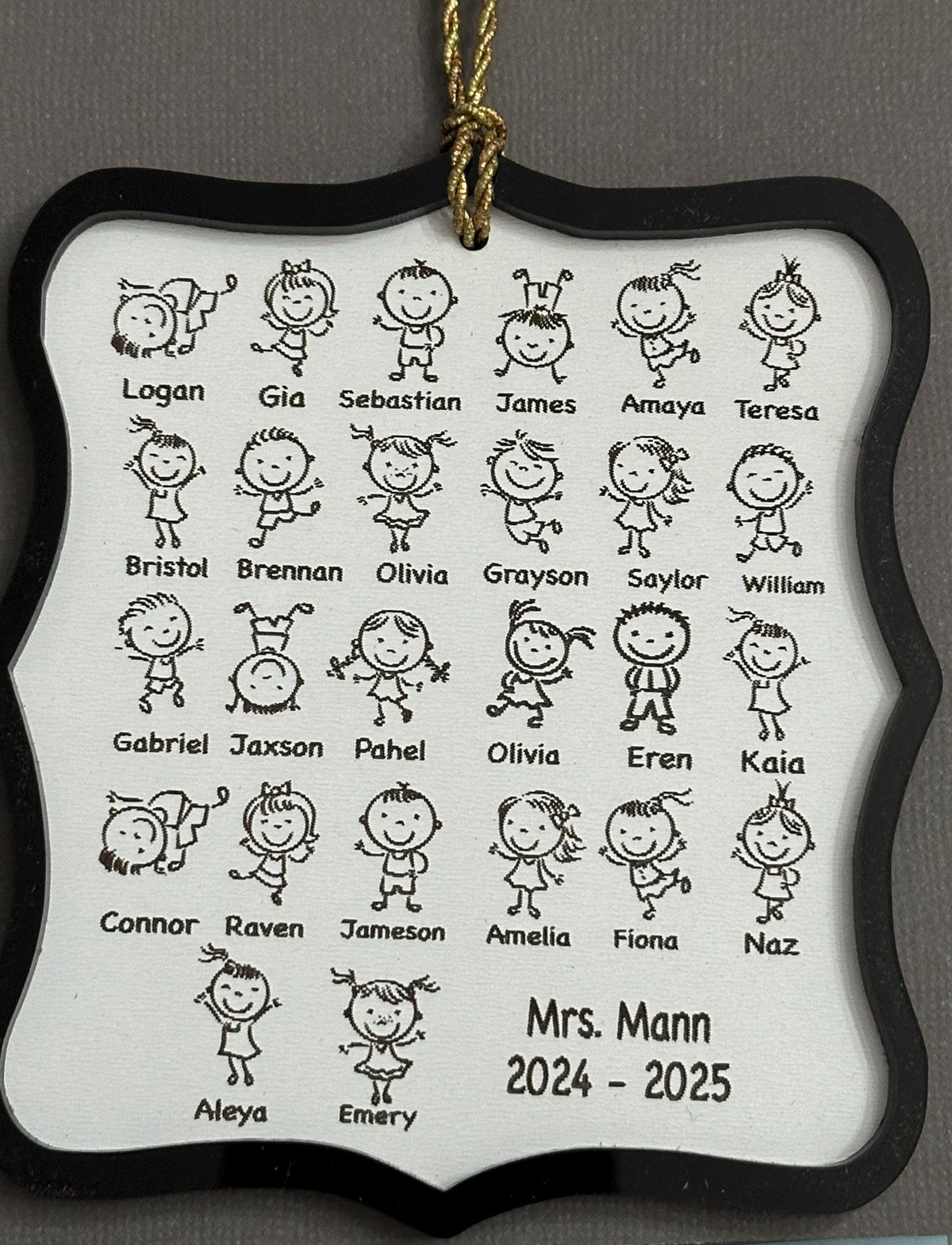 Personalized Class List Ornament, Engraved Wood Teacher Gift
