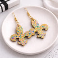 Glittery Mardi Gras Earrings: Purple green and gold fleur de lis jewelry