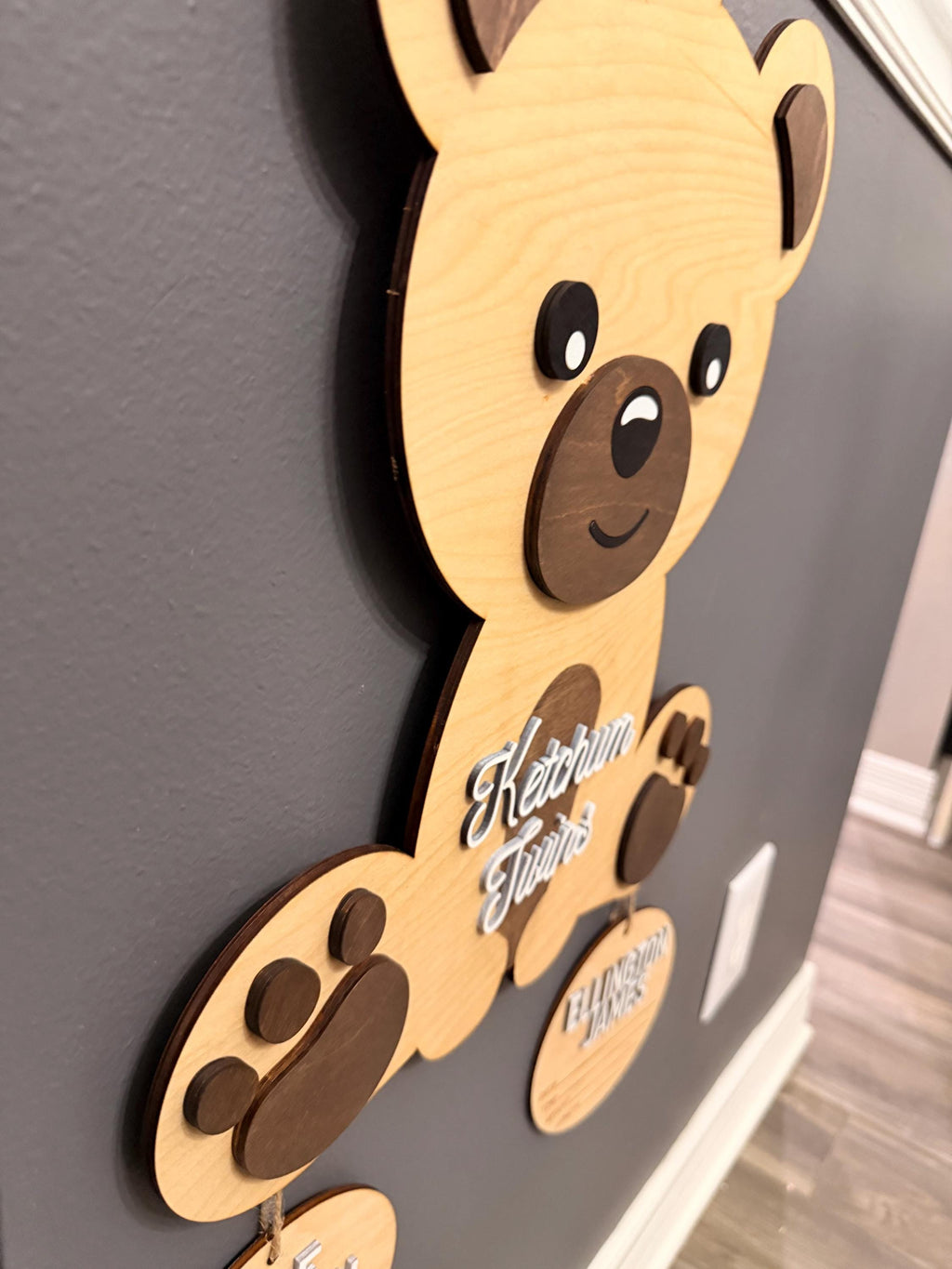 Personalized Twin Teddy Bear Hospital Door Hanger | Custom Wooden Nursery Name Sign