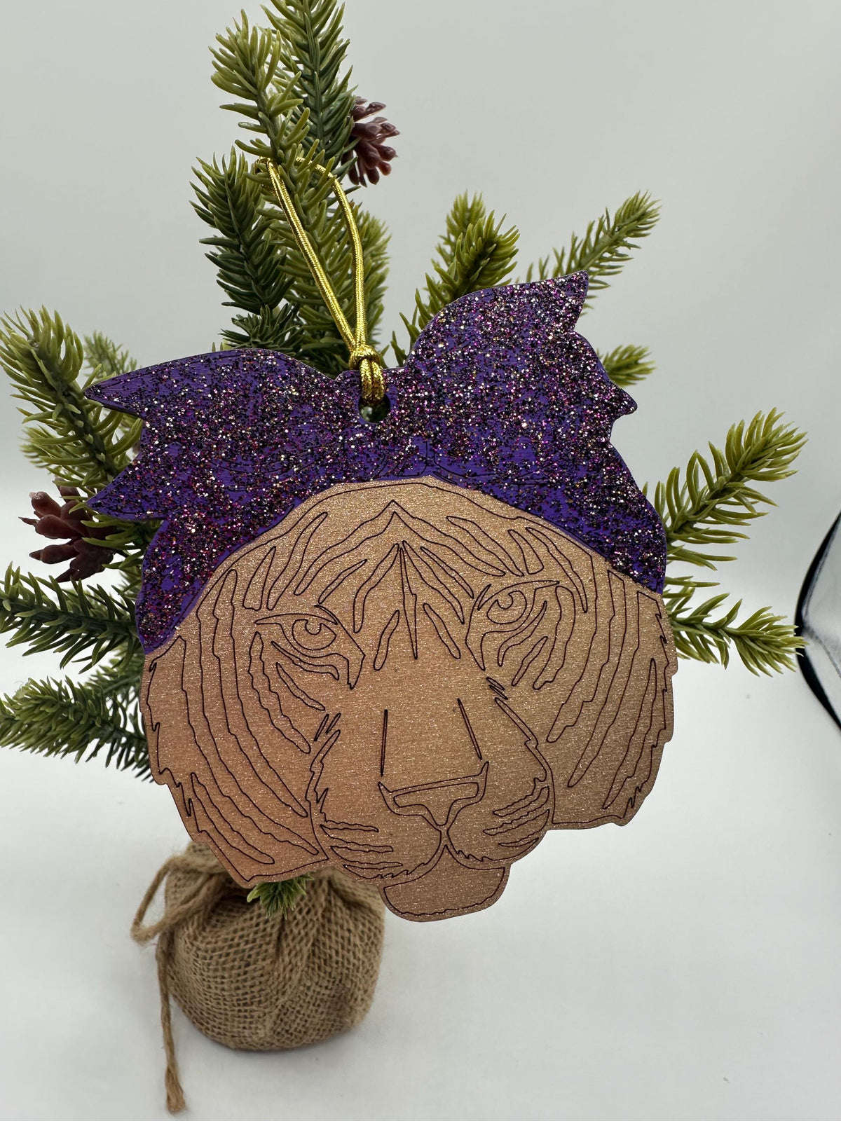 Tiger in head band Ornament / Custom Glitter School Spirit Decor | Girl Tiger Fan Gift