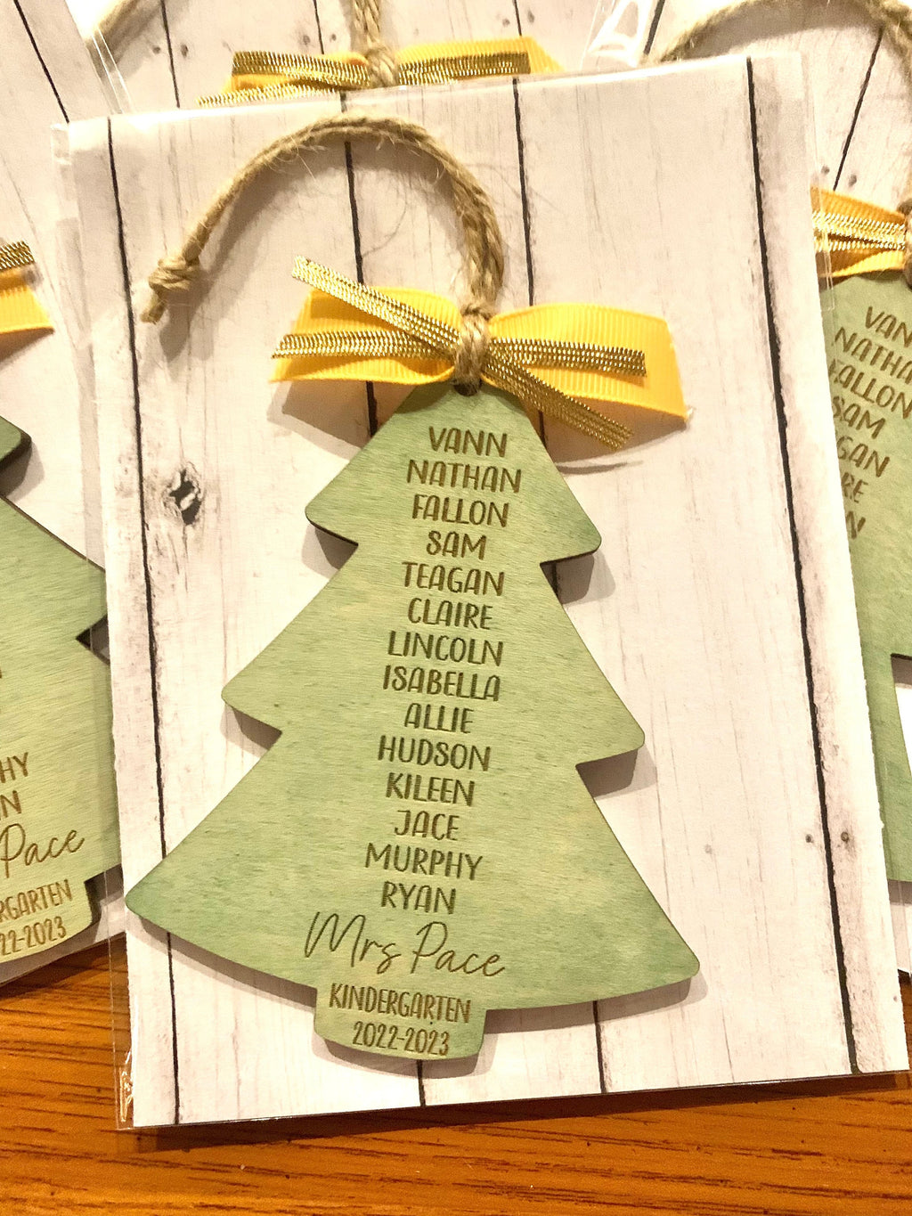 Personalized Class List Tree shaped Ornament, Engraved Wood Teacher Gift