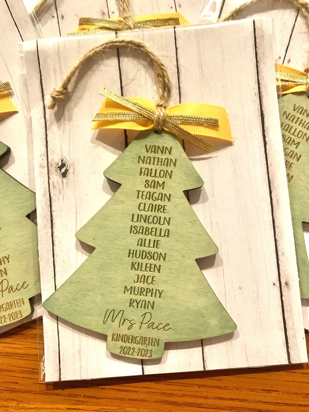 Personalized Class List Tree shaped Ornament, Engraved Wood Teacher Gift