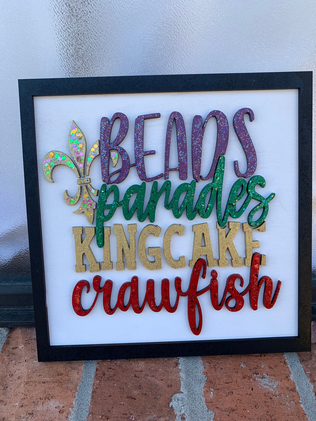 Beads Parades King Cake Crawfish: Mardi Gras Shelf, 3D Wood Decor