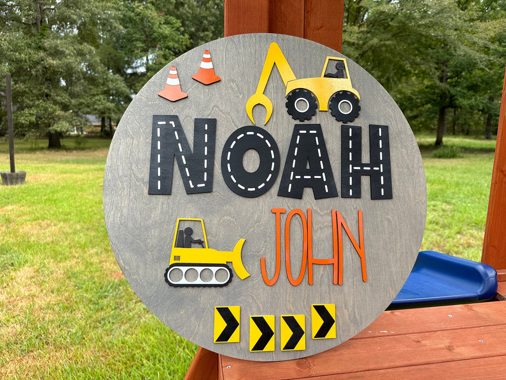 Personalized Construction Truck Name Sign: 3D Wood Nursery Decor