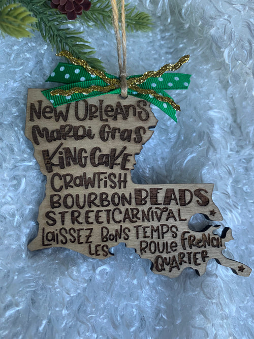 Engraved Louisiana Ornament | Mardi Gras Decor