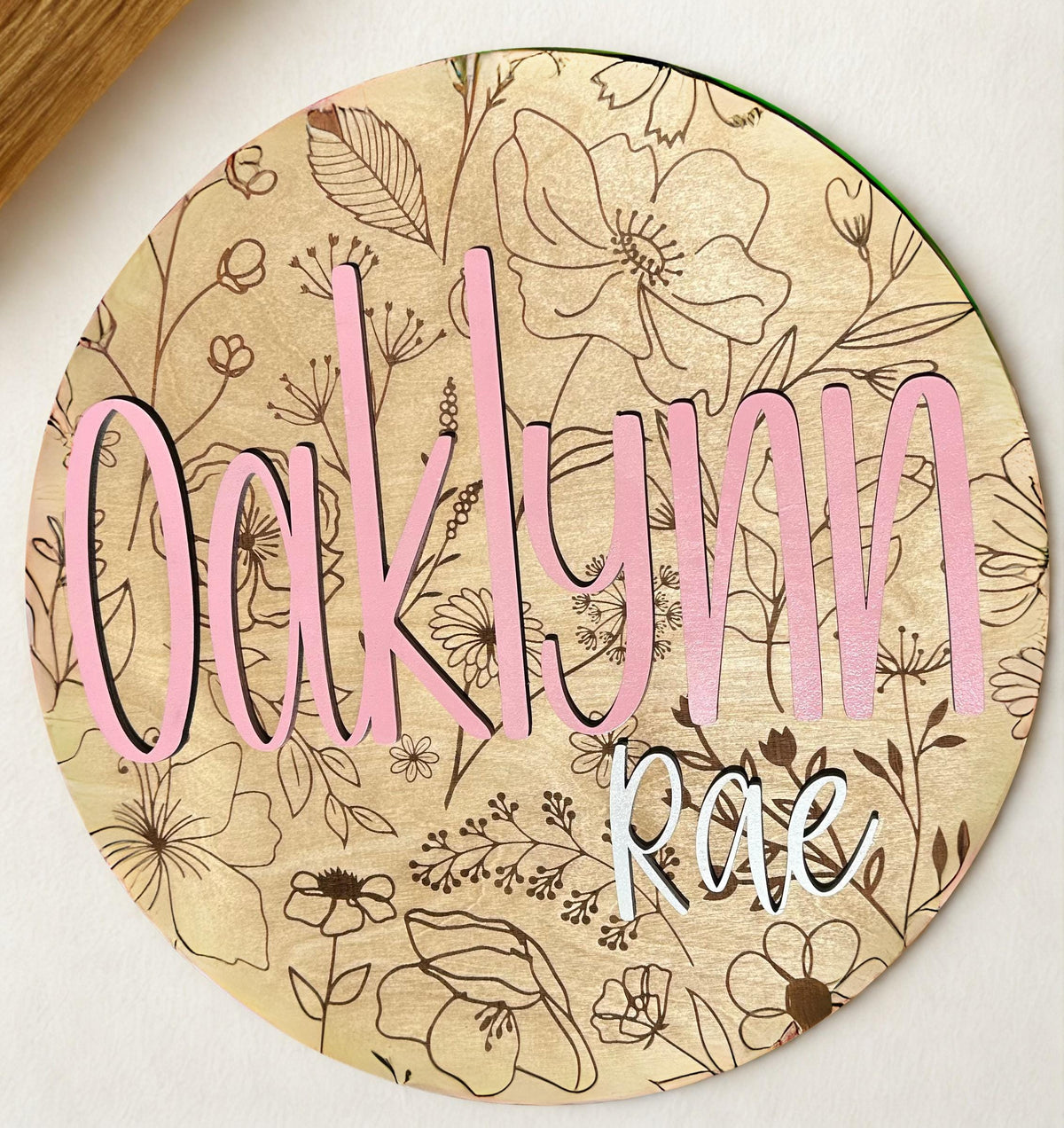 Personalized Floral Engraved Name Sign - Floral Baby Name Sign