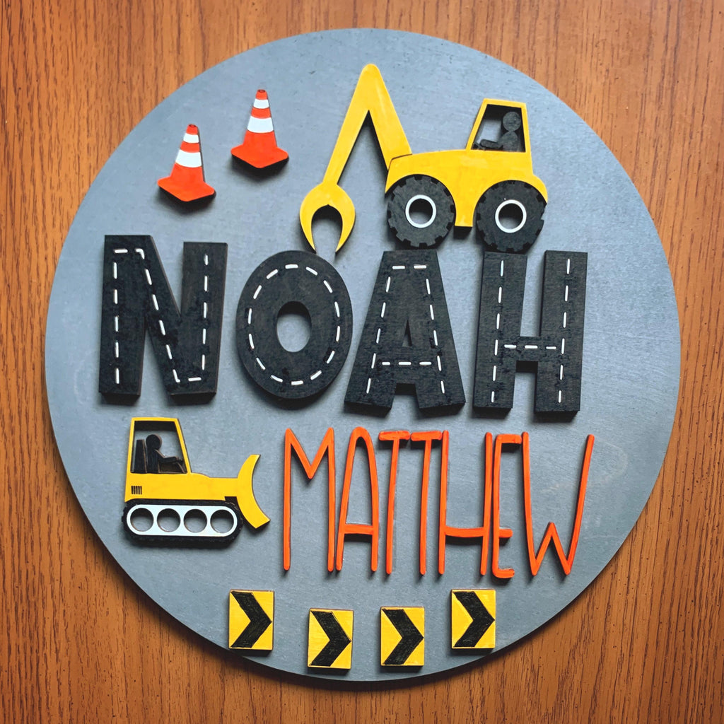 Personalized Construction Truck Name Sign: 3D Wood Nursery Decor