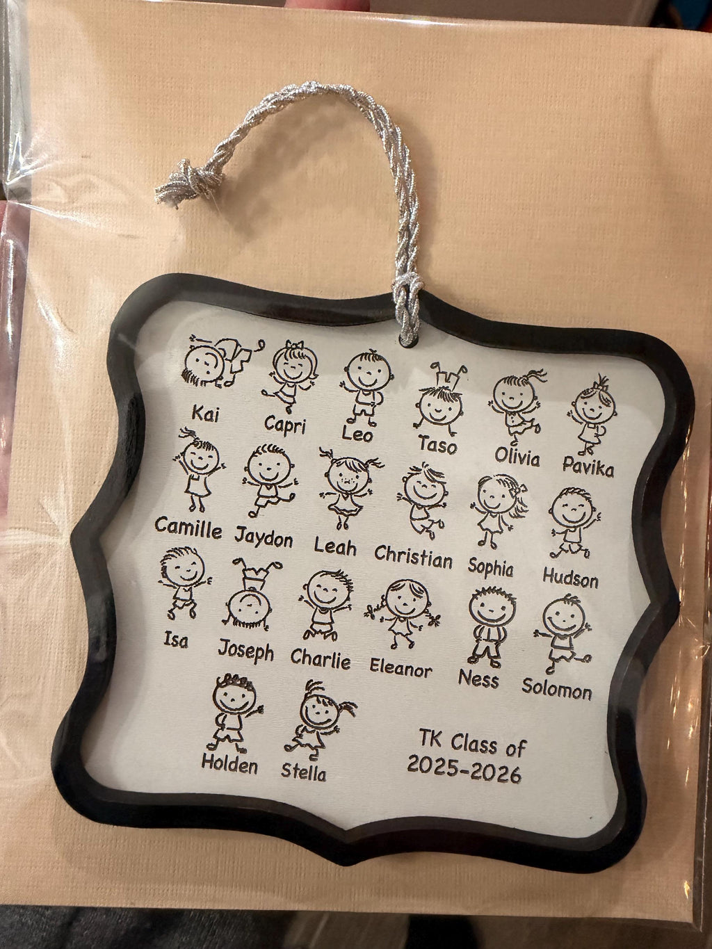 Personalized Class List Ornament, Engraved Wood Teacher Gift