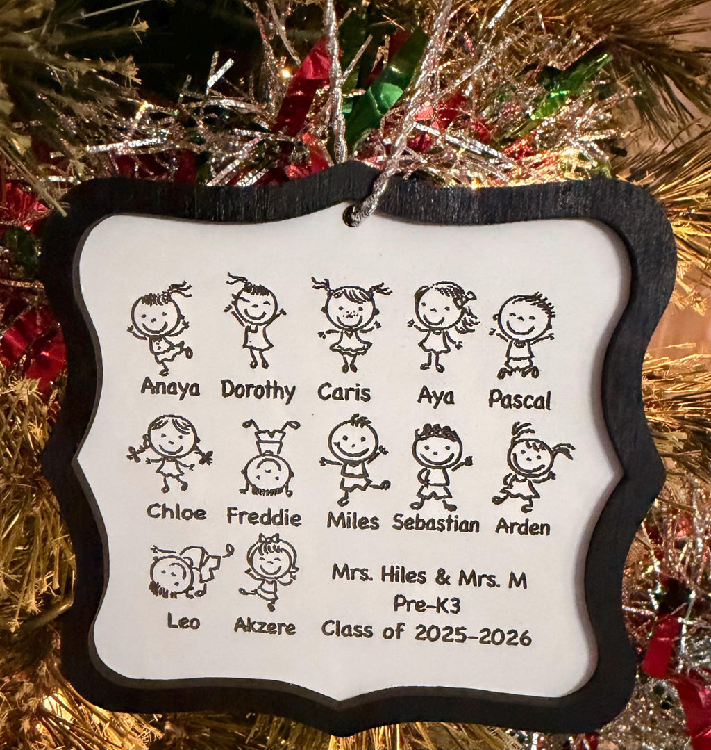 Personalized Class List Ornament, Engraved Wood Teacher Gift