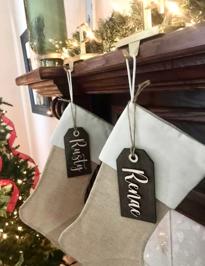 Personalized Wood Stocking Tags | Laser Cut Name, Farmhouse Style