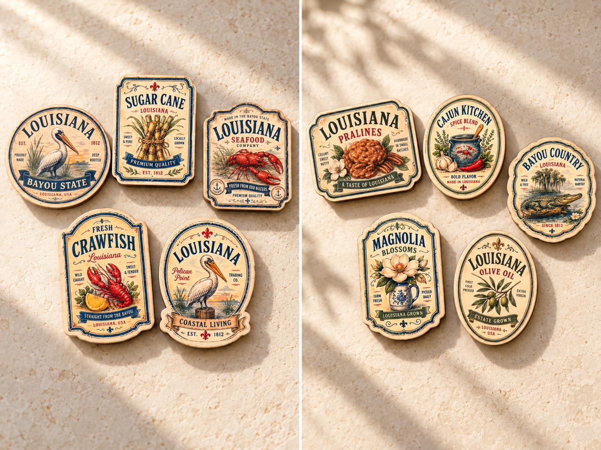 Louisiana Vintage Style Fridge Magnets