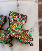 Louisiana State Earrings | Mardi Gras Glitter Jewelry