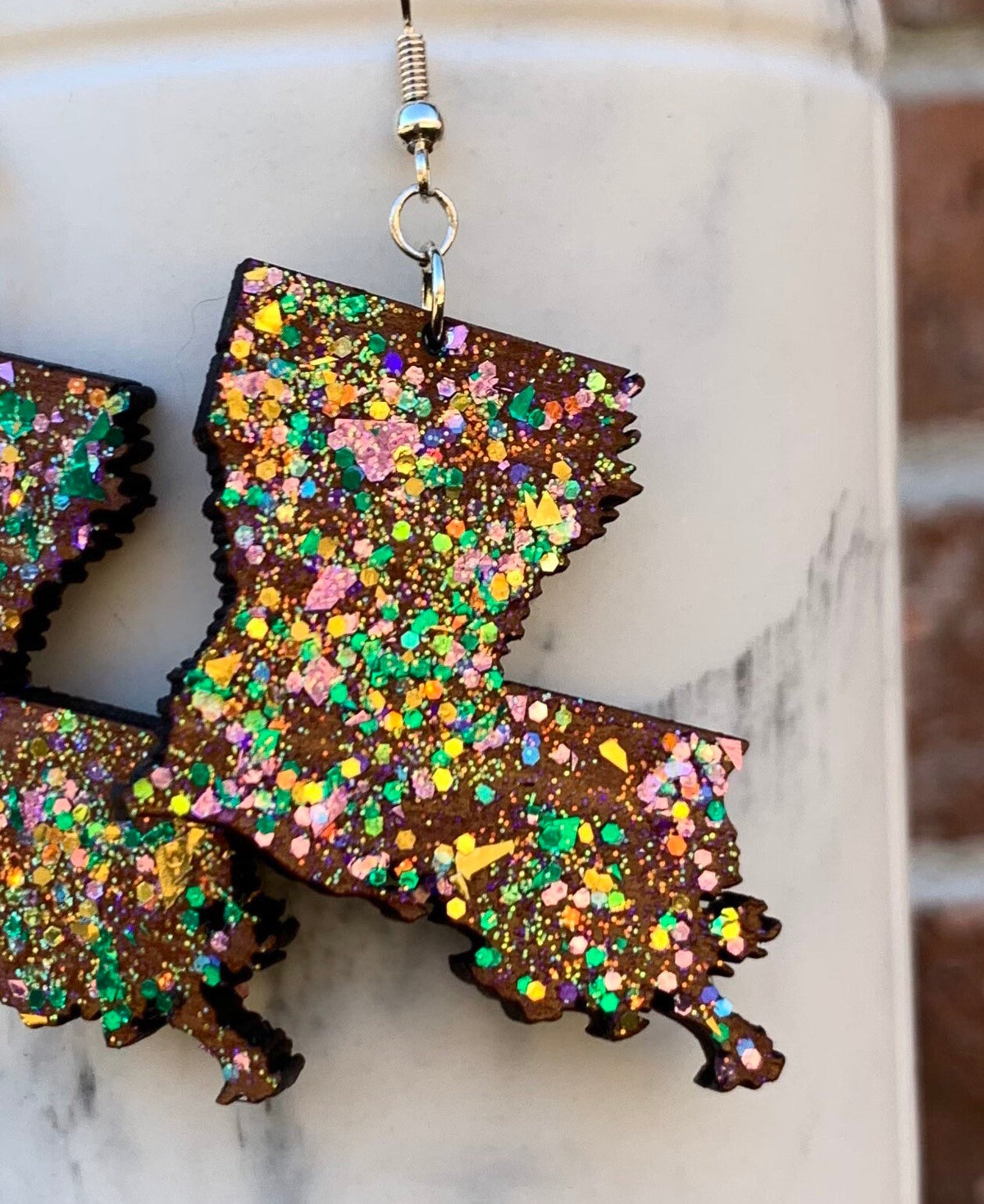 Louisiana State Earrings | Mardi Gras Glitter Jewelry