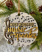Music Ornament | Glittering Gold, 'When Words Fail Music Speaks'