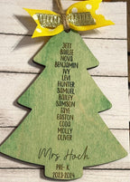 Personalized Class List Tree shaped Ornament, Engraved Wood Teacher Gift
