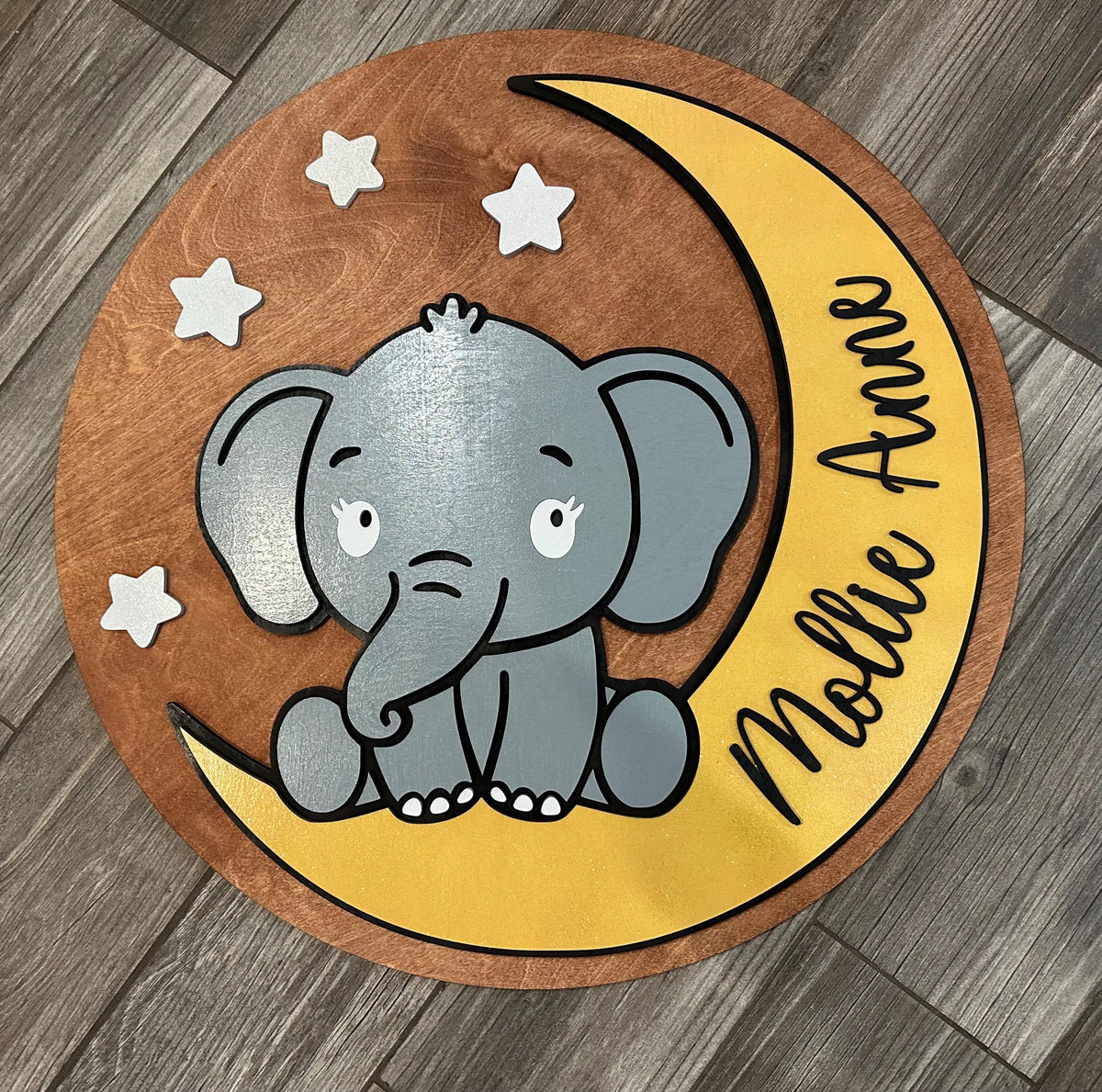 Elephant personalized Name Sign | Moon and Stars Nursery Decor