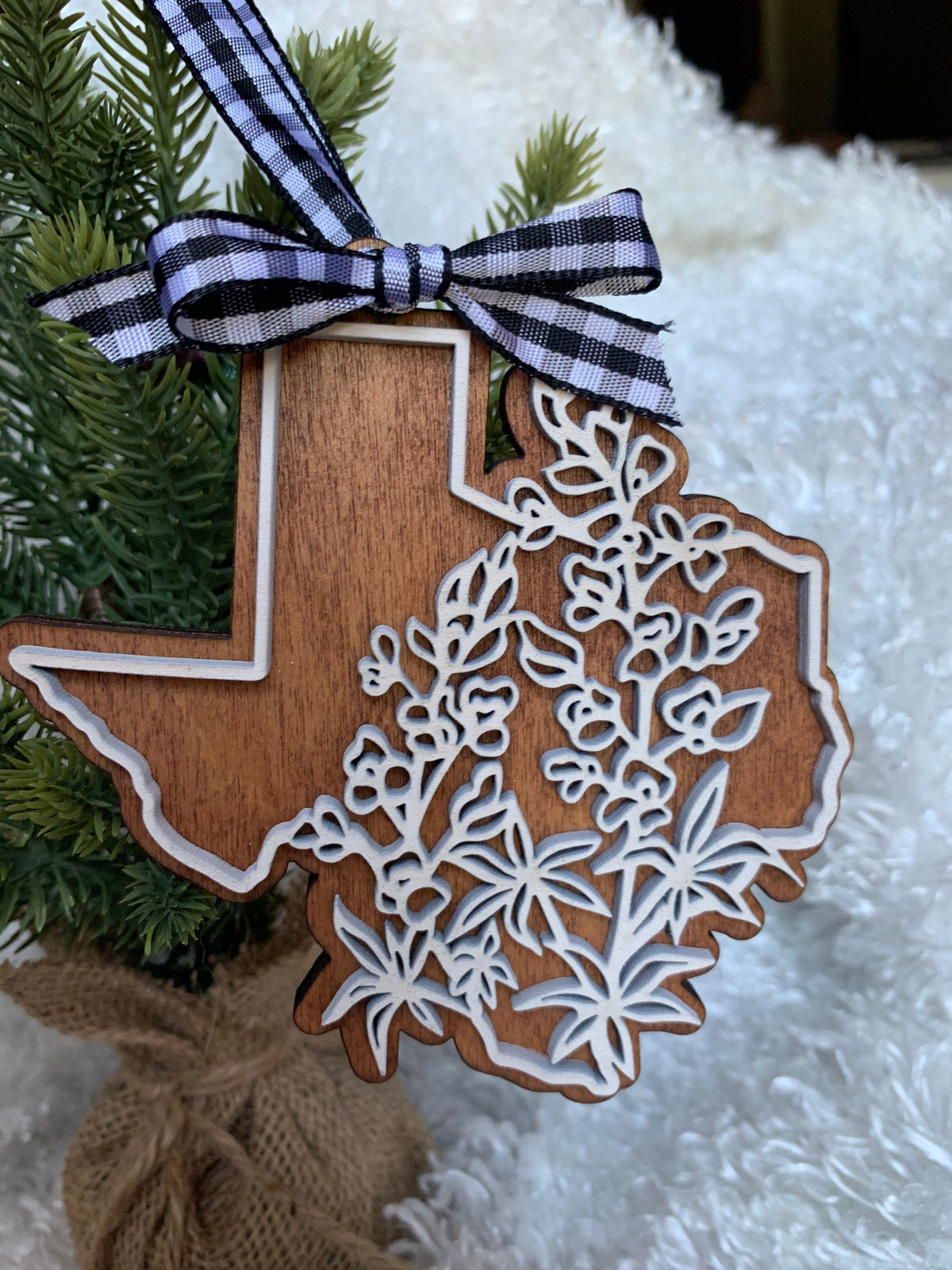Bluebonnet Texas State Christmas Ornament | Painted Wood