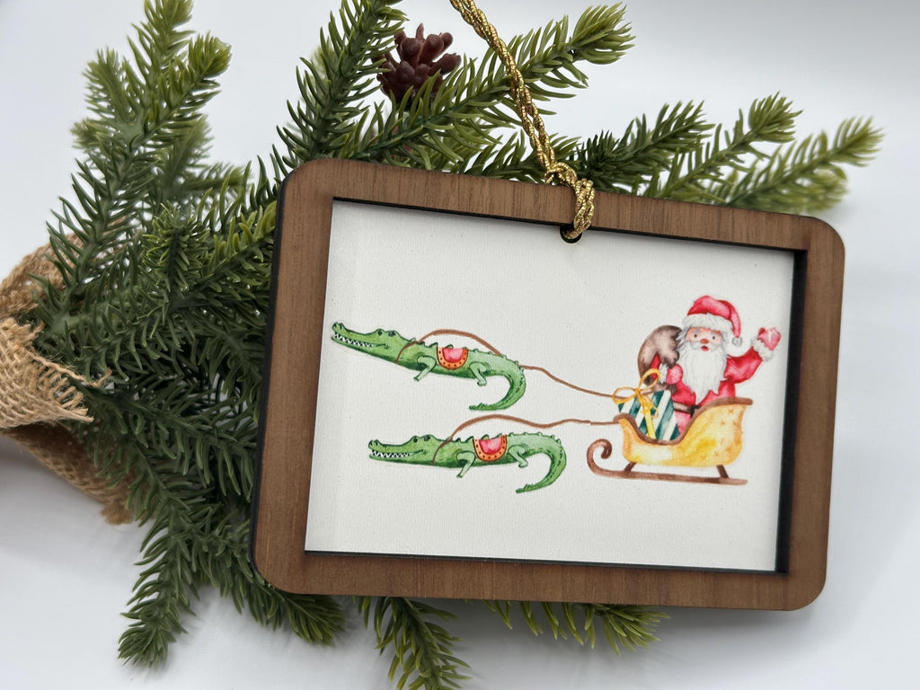 Cajun Santa and Alligator Sleigh Ornament | Cajun Louisiana Christmas