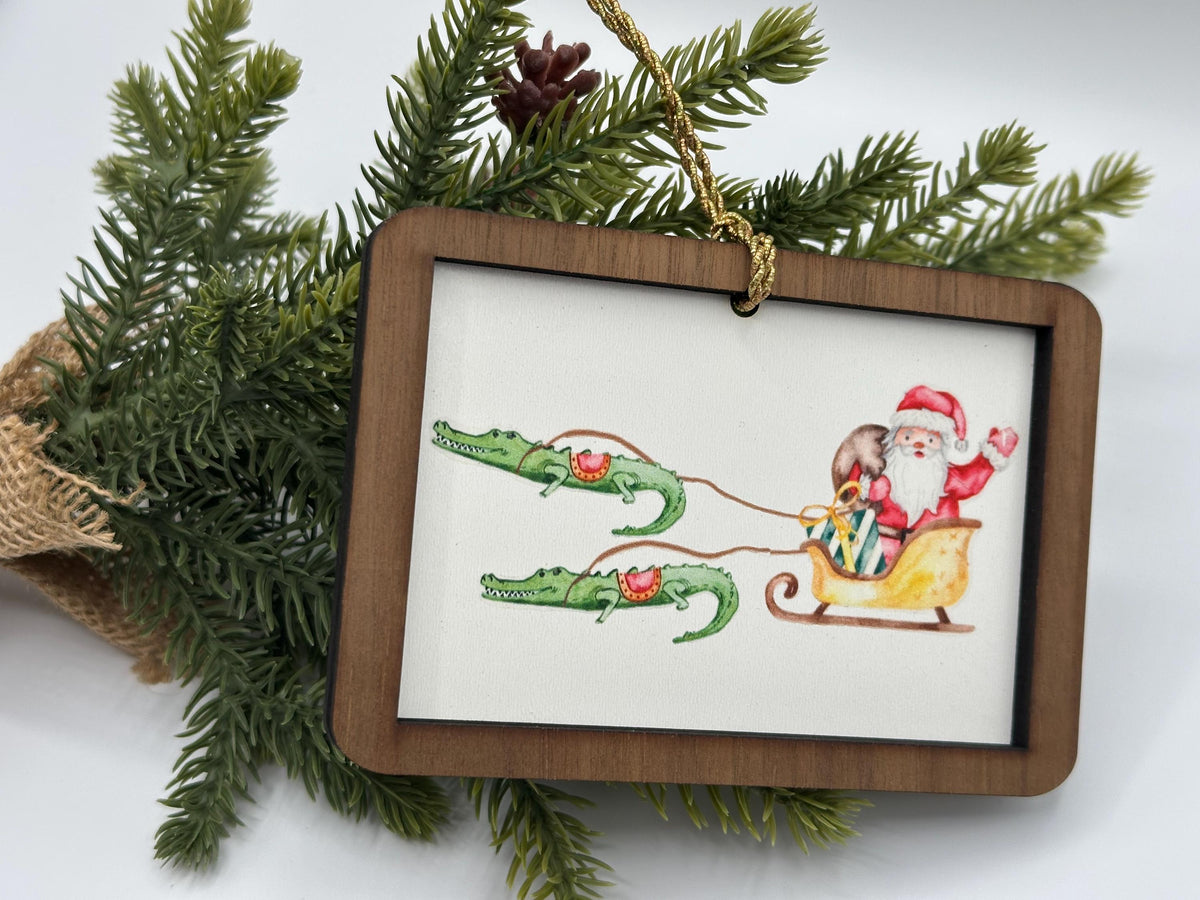 Cajun Santa and Alligator Sleigh Ornament | Cajun Louisiana Christmas