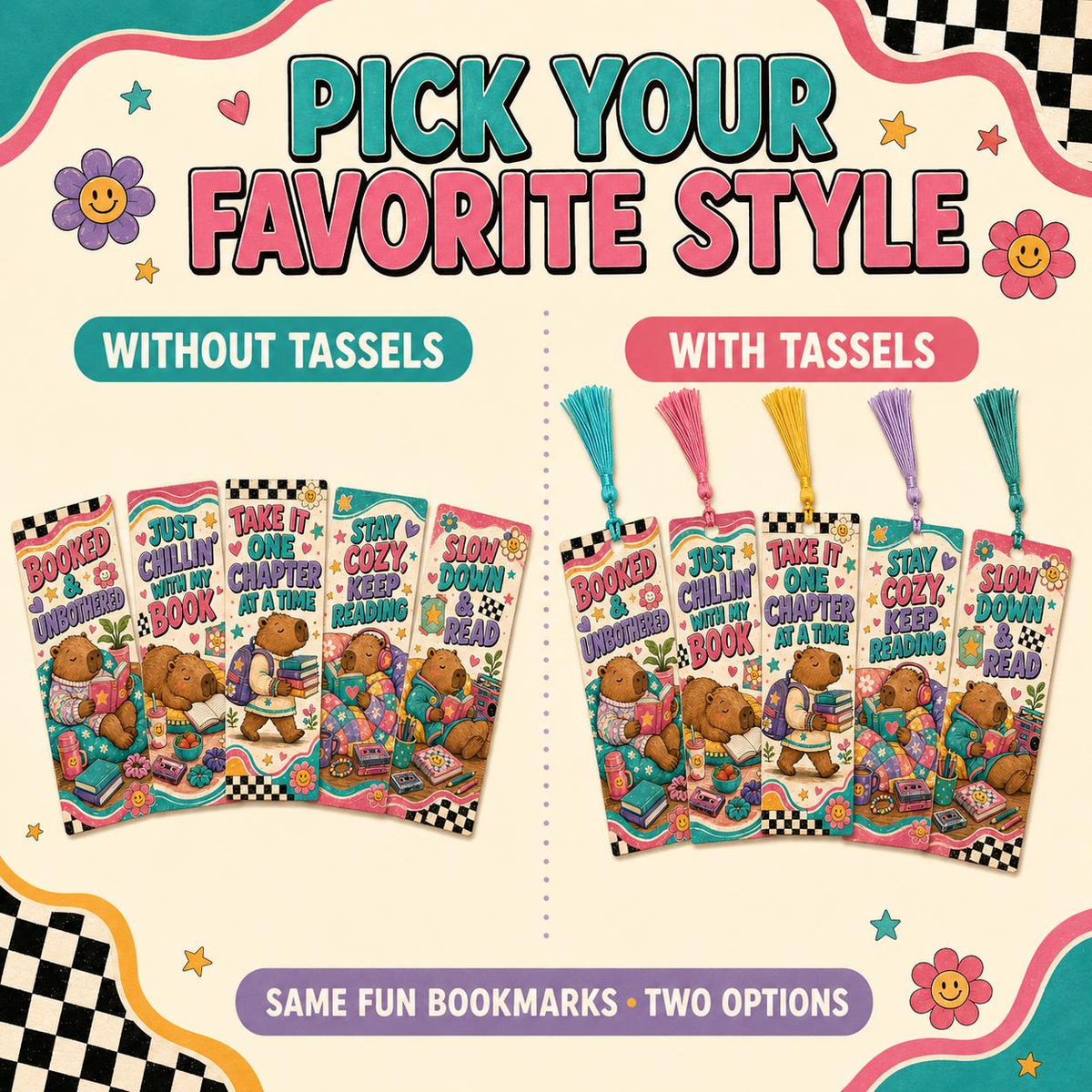 Retro Capybara Bookmark Set for Kids Ages 7–12