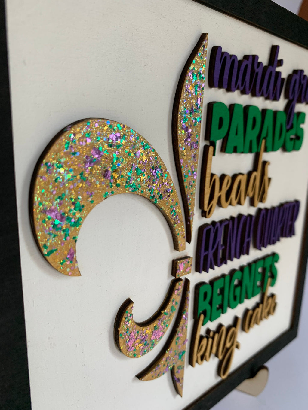Mardi Gras Wood Sign | Hand Painted 3D Shelf Decor