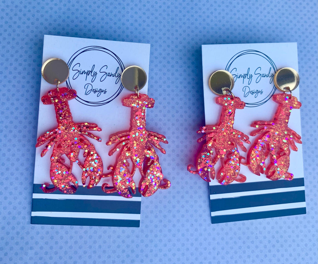 Crawfish earrings - crawdad jewelry - mudbug dangles