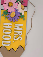 Personalized Pencil Teacher Door Hanger | Custom Classroom Name Sign