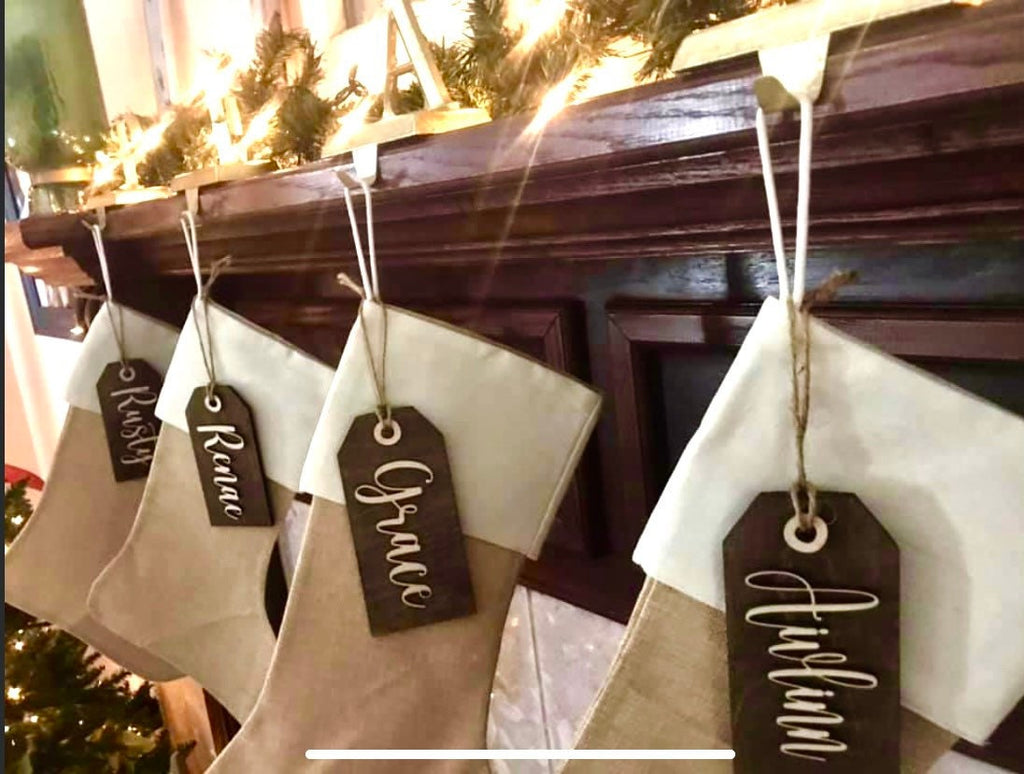 Personalized Wood Stocking Tags | Laser Cut Name, Farmhouse Style