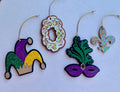 Hand Glittered Mardi Gras Ornaments | King Cake, Mask, Fleur de Lis