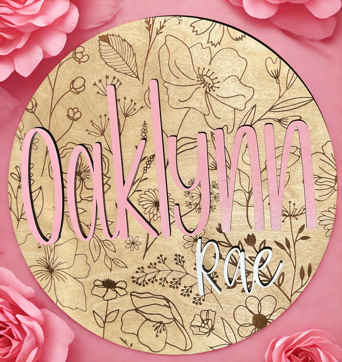 Personalized Floral Engraved Name Sign - Floral Baby Name Sign