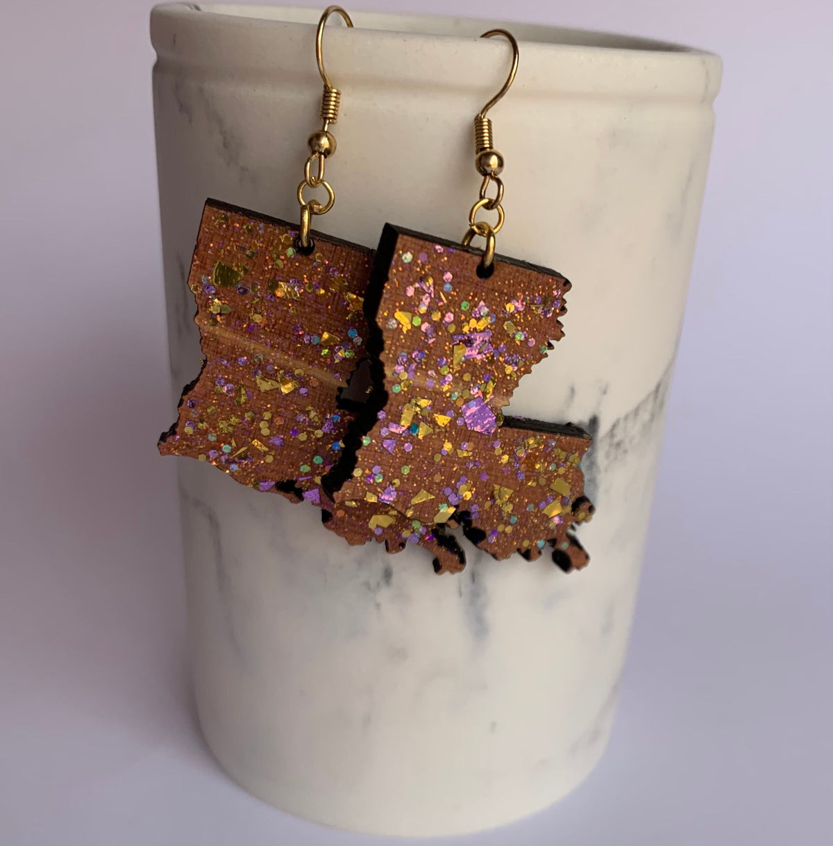 Louisiana State Earrings | Mardi Gras Glitter Jewelry