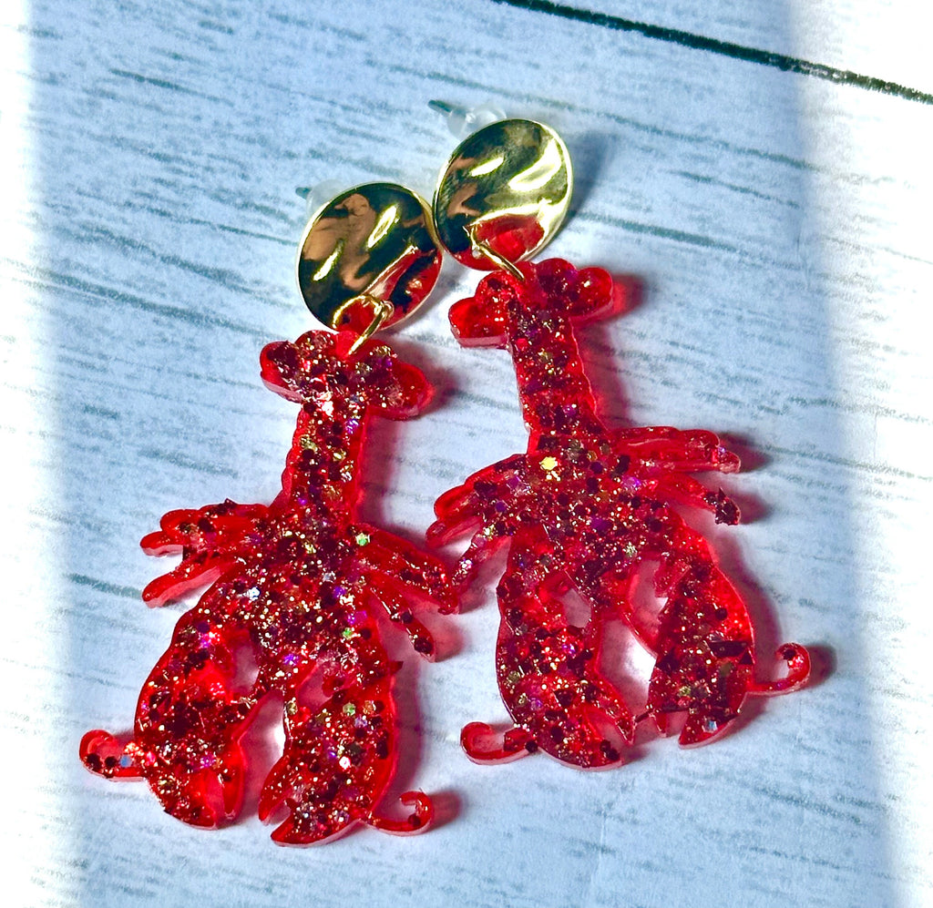 Crawfish earrings - crawdad jewelry - mudbug dangles