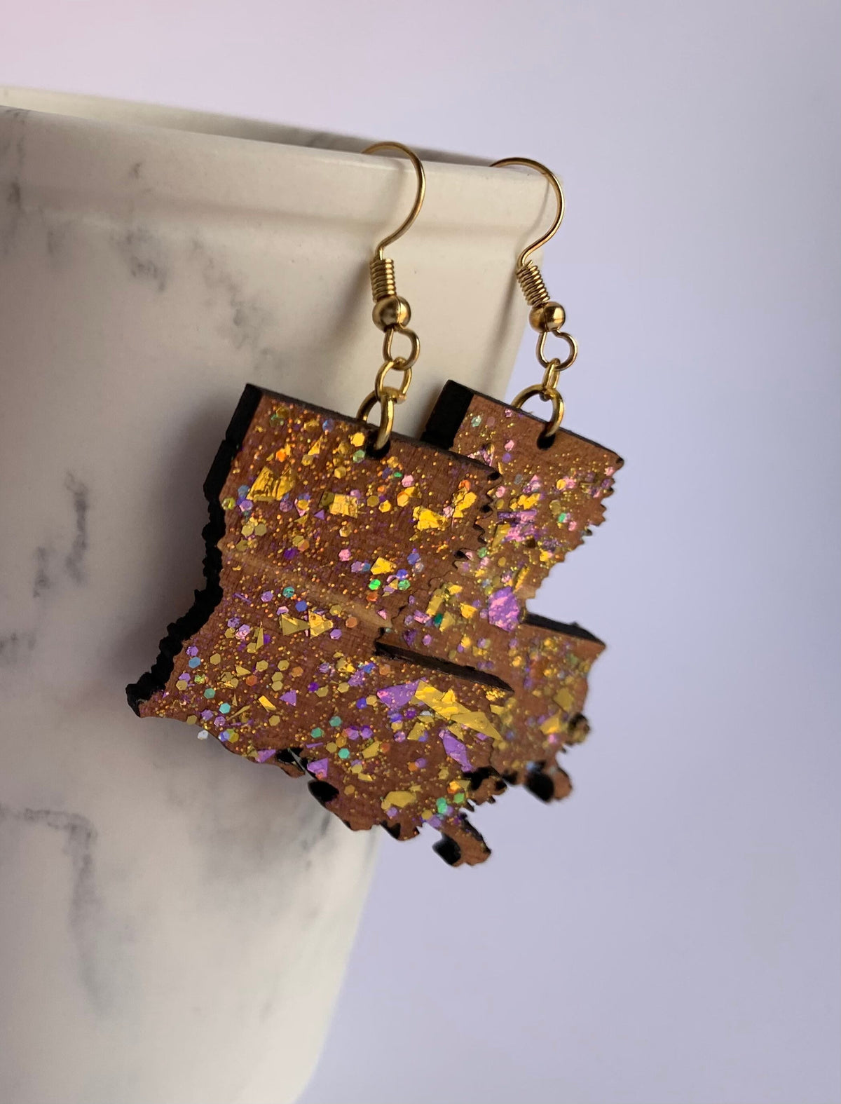 Louisiana State Earrings | Mardi Gras Glitter Jewelry
