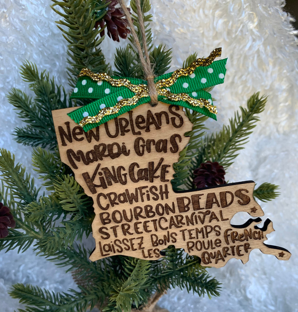 Engraved Louisiana Ornament | Mardi Gras Decor