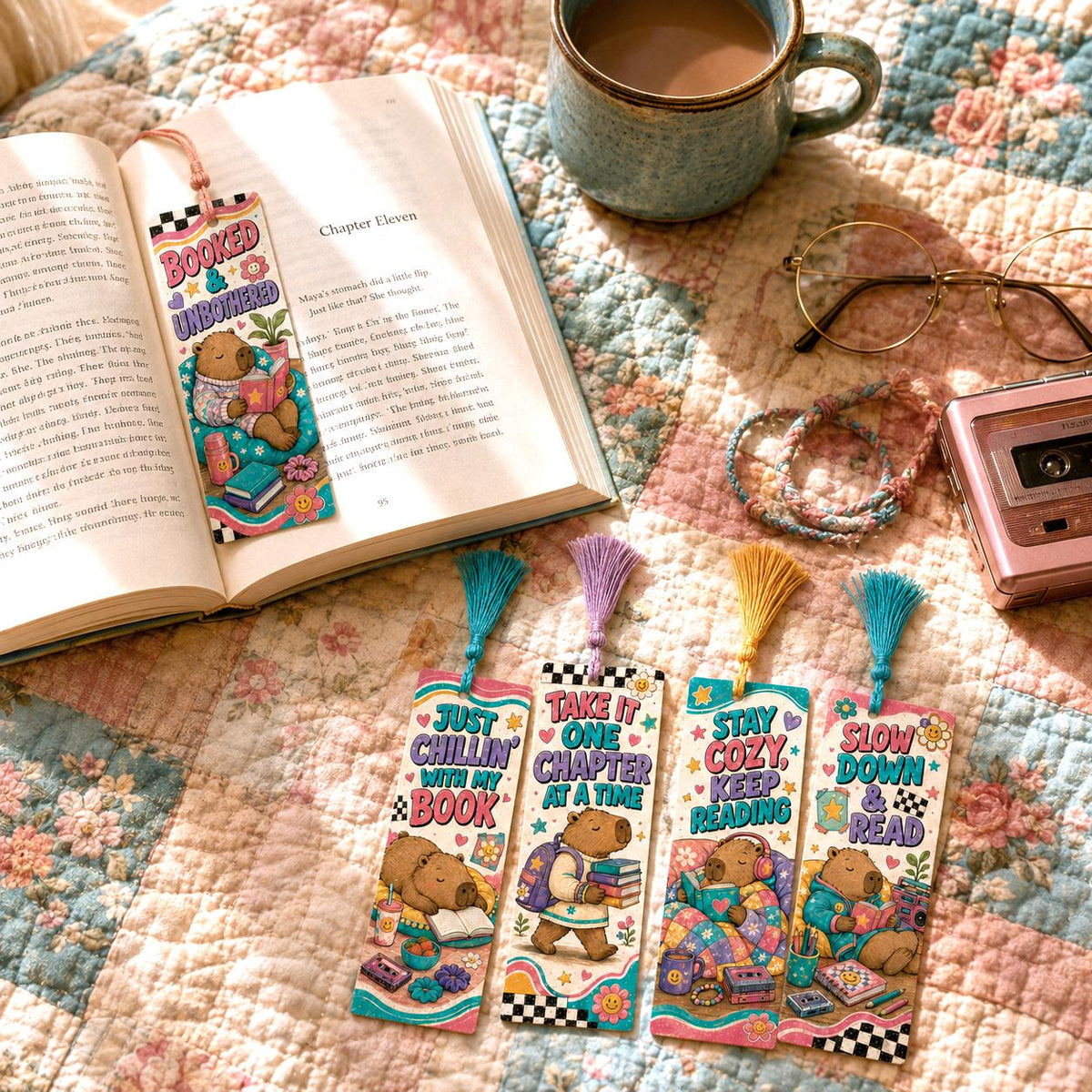 Retro Capybara Bookmark Set for Kids Ages 7–12