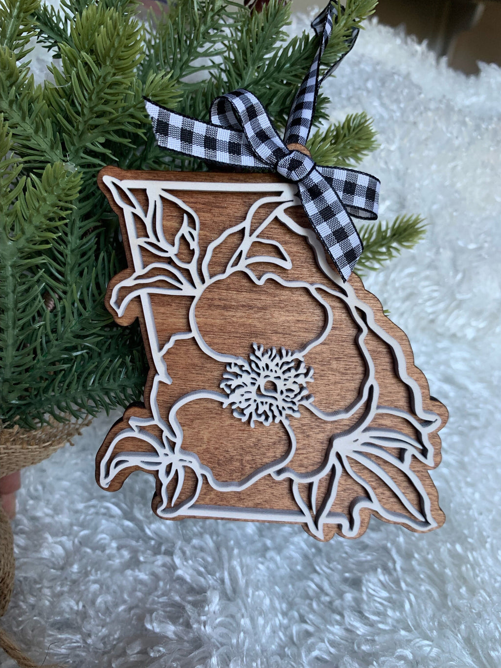 Georgia Cherokee Rose Wood Ornament | State Flower Christmas Decor