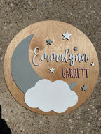 Personalized Moon and Stars Nursery Sign | Celestial Baby Name Decor
