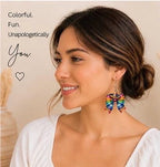Mexican Serape Bow Earrings | Cinco de Mayo Earrings | Themed statement Earrings | Fiesta Jewelry | Handmade Gift for Her