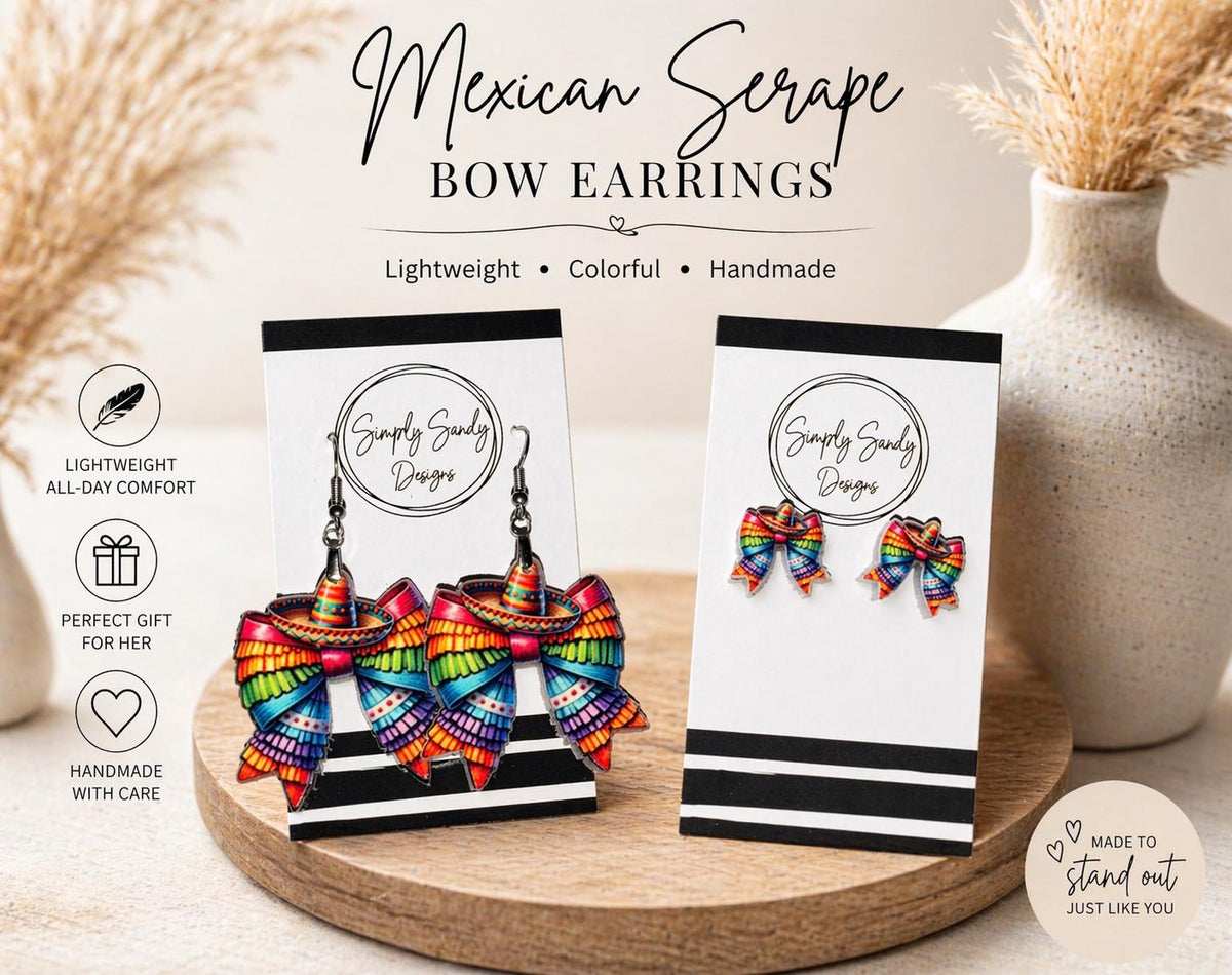 Mexican Serape Bow Earrings | Cinco de Mayo Earrings | Themed statement Earrings | Fiesta Jewelry | Handmade Gift for Her