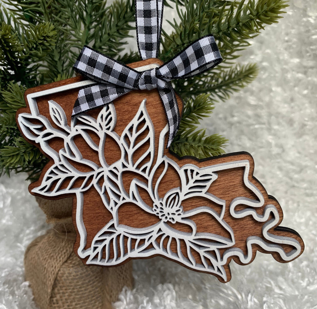 Magnolia Louisiana State Wood Ornament | Christmas Tree Decoration