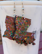 Louisiana State Earrings | Mardi Gras Glitter Jewelry