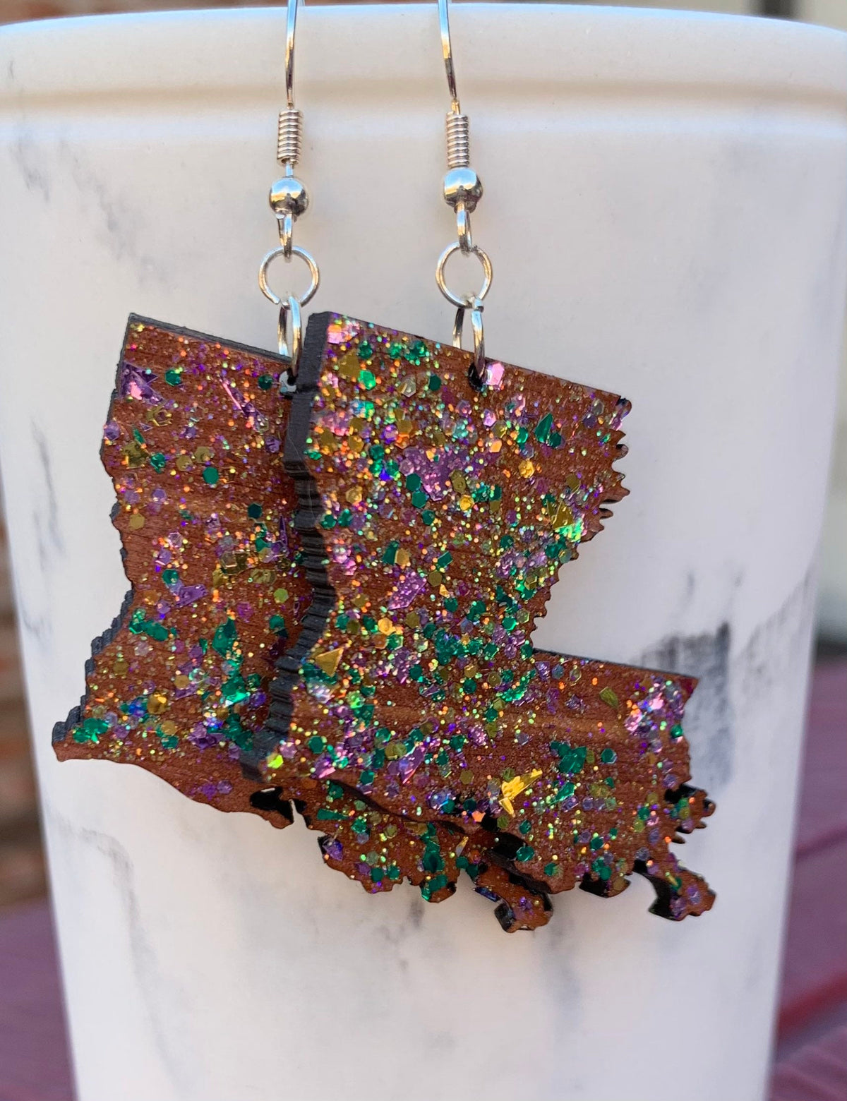 Louisiana State Earrings | Mardi Gras Glitter Jewelry