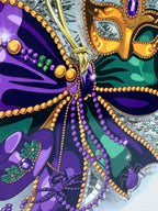 Mardi Gras Bow & Mask Ornament – Purple, Green, Gold Celebration Decor