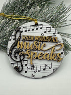 Music Ornament | Glittering Gold, 'When Words Fail Music Speaks'